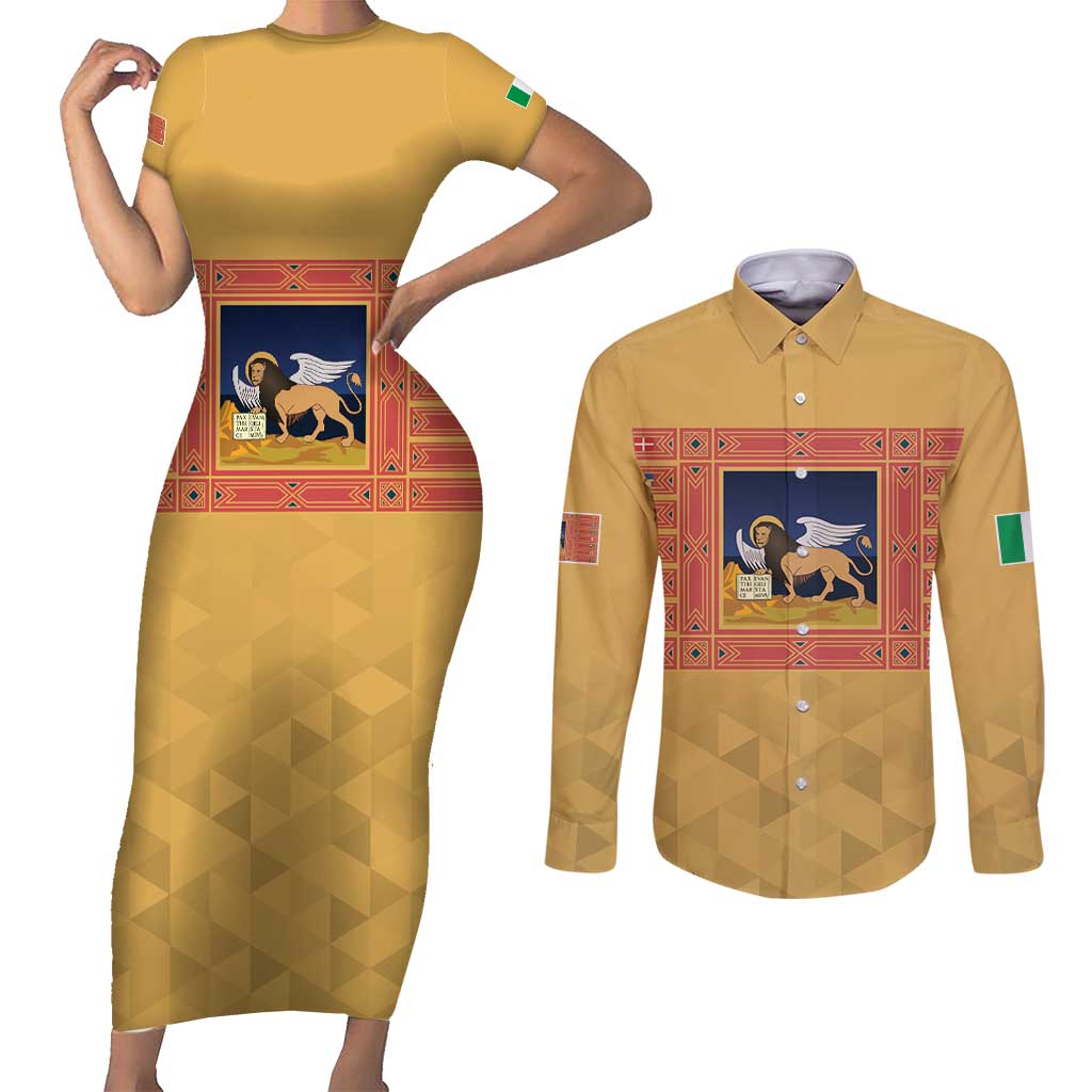 Personalized Italy Veneto Couples Matching Short Sleeve Bodycon Dress and Long Sleeve Button Shirt Inspiration Flags Style