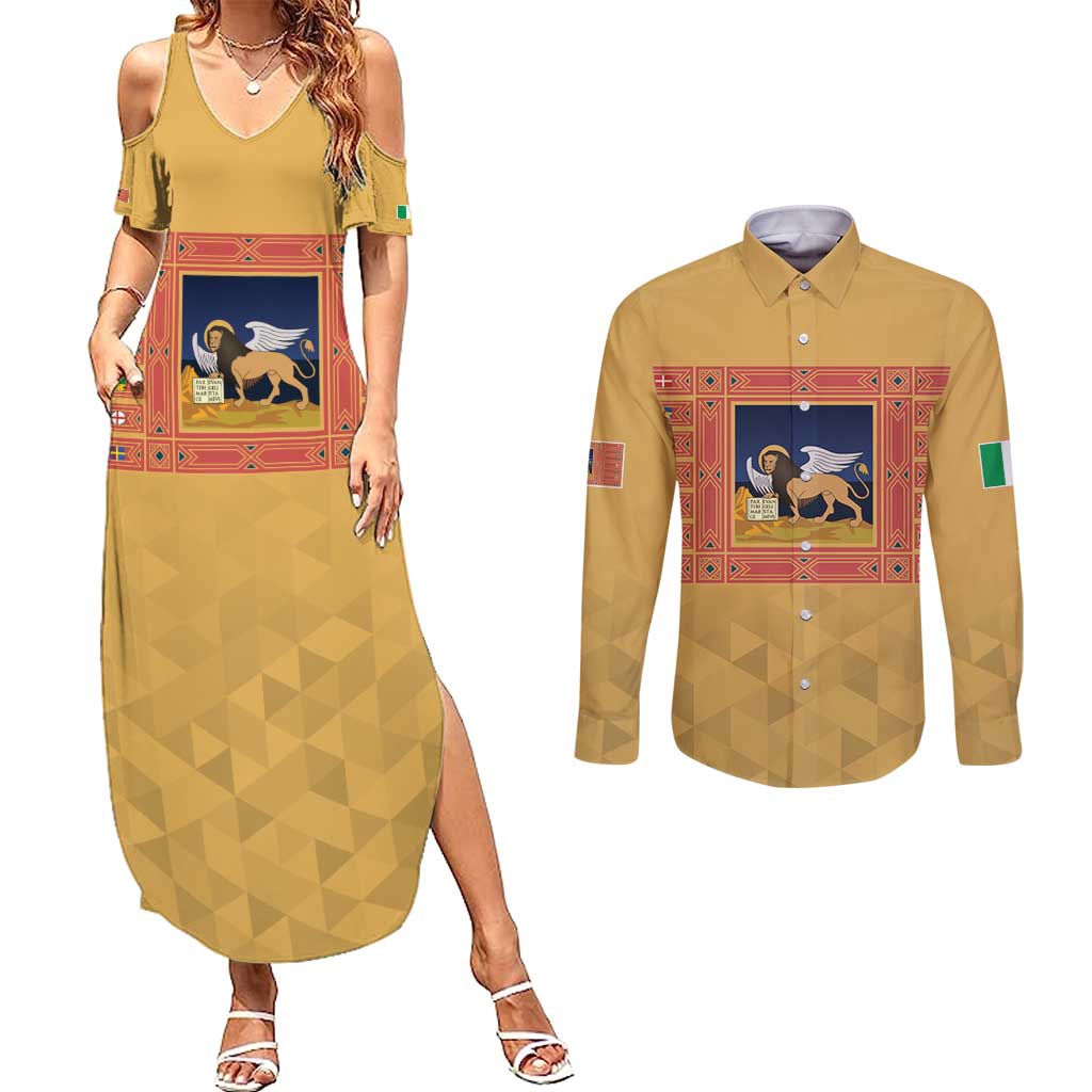 Personalized Italy Veneto Couples Matching Summer Maxi Dress and Long Sleeve Button Shirt Inspiration Flags Style
