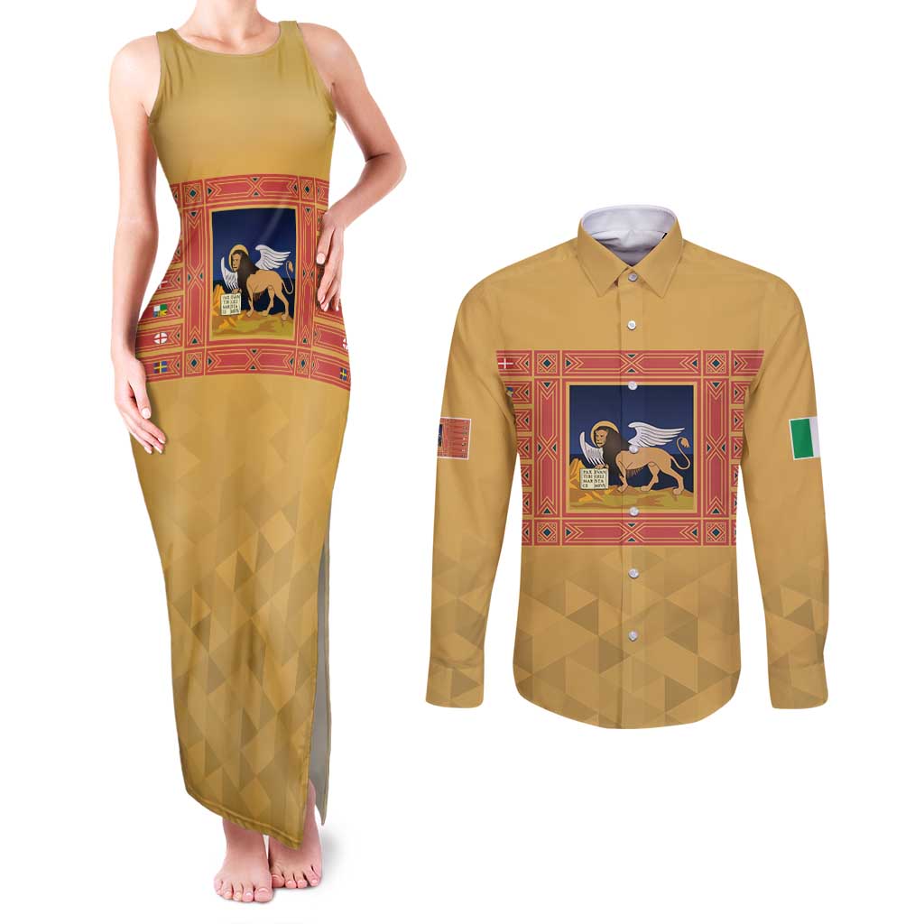 Personalized Italy Veneto Couples Matching Tank Maxi Dress and Long Sleeve Button Shirt Inspiration Flags Style