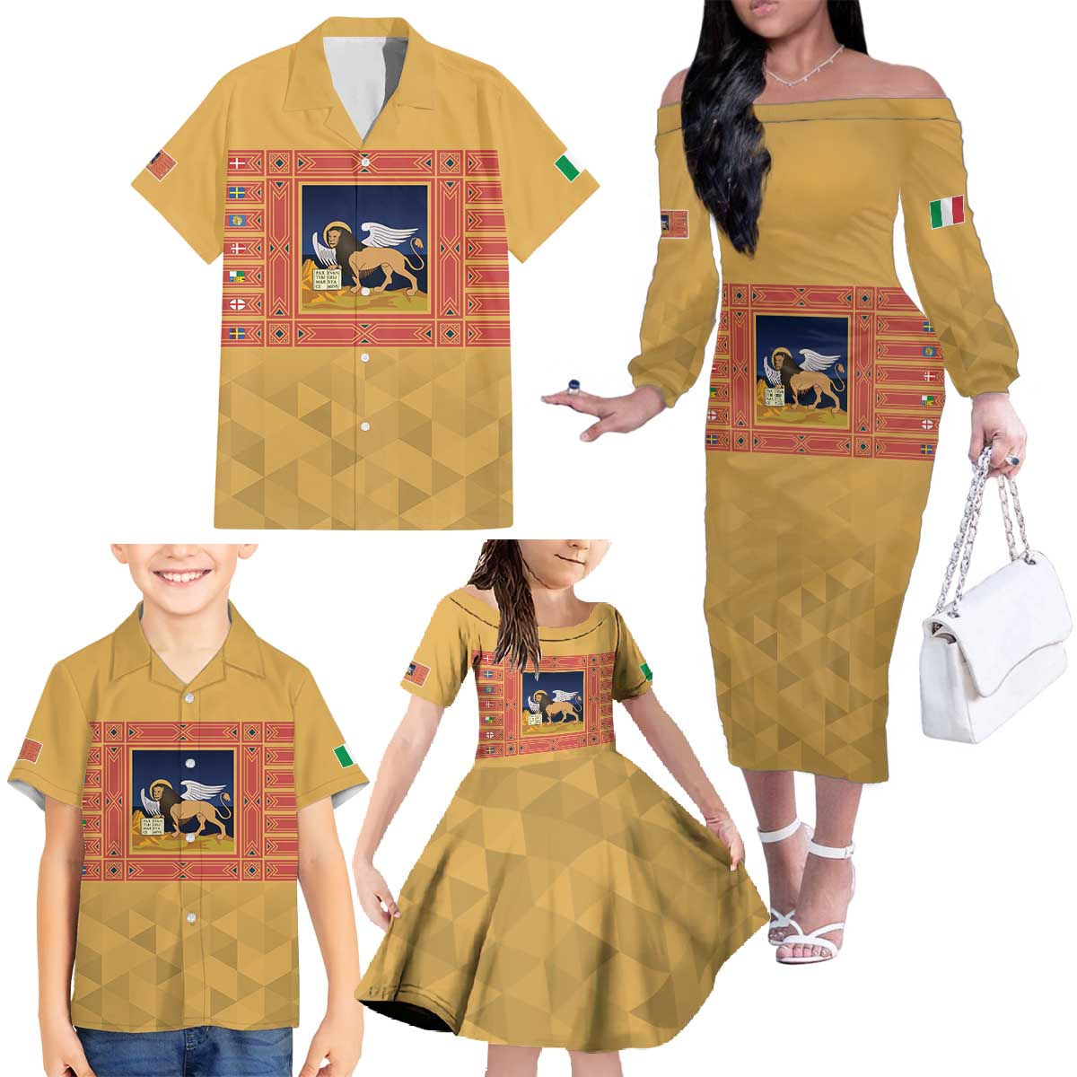 Personalized Italy Veneto Family Matching Off The Shoulder Long Sleeve Dress and Hawaiian Shirt Inspiration Flags Style