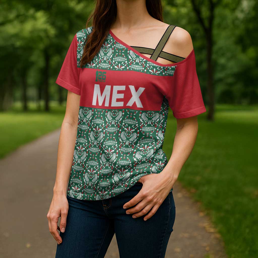 Mexico WC26 Custom Cross Shoulder Shirt Minimalist Aztec Eagle El Tricolor