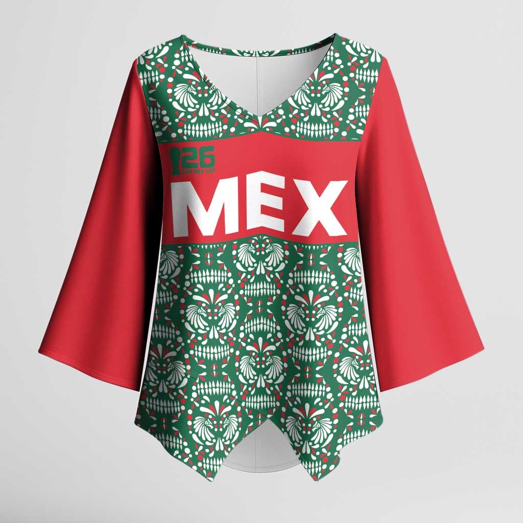 Mexico WC26 Custom Kimono Sleeve Blouse Minimalist Aztec Eagle El Tricolor