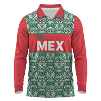 Mexico WC26 Custom Long Sleeve Polo Shirt Minimalist Aztec Eagle El Tricolor