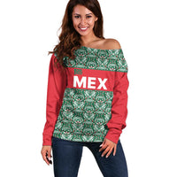 Mexico WC26 Custom Off Shoulder Sweater Minimalist Aztec Eagle El Tricolor