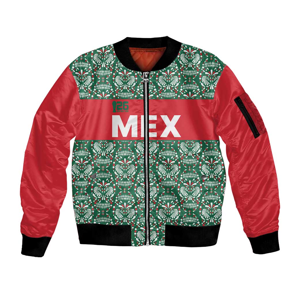 Mexico WC26 Custom Sleeve Zip Bomber Jacket Minimalist Aztec Eagle El Tricolor