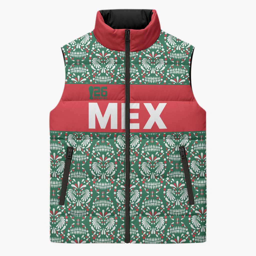 Mexico WC26 Custom Sleeveless Puffer Jacket Minimalist Aztec Eagle El Tricolor