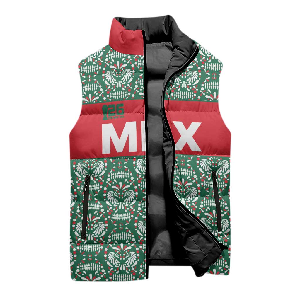 Mexico WC26 Custom Sleeveless Puffer Jacket Minimalist Aztec Eagle El Tricolor