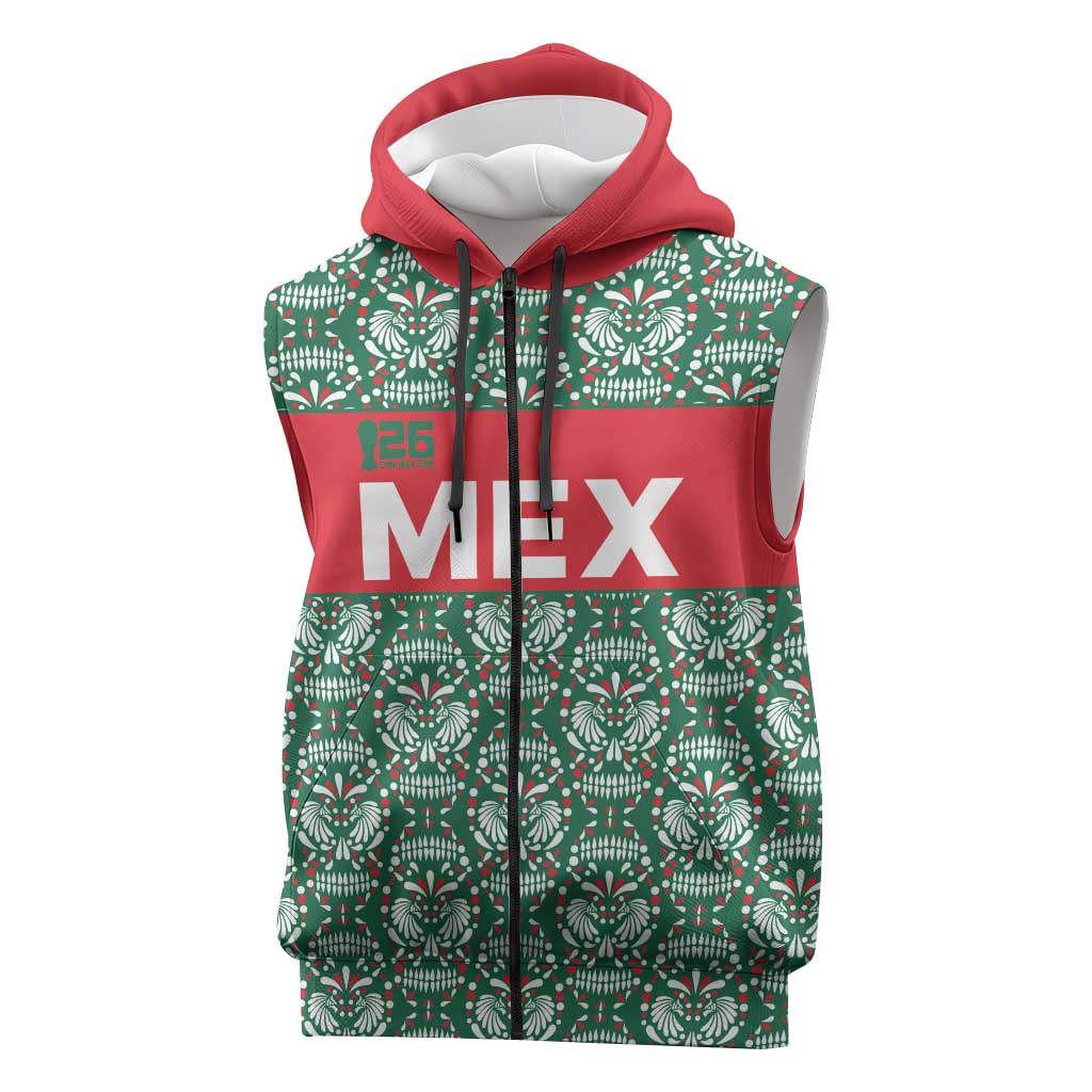 Mexico WC26 Custom Sleeveless Zip Hoodie Minimalist Aztec Eagle El Tricolor