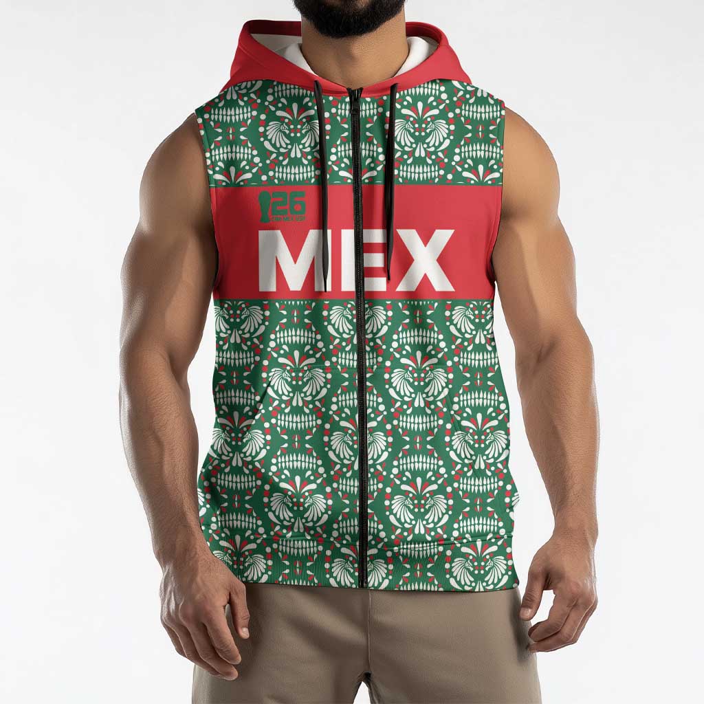 Mexico WC26 Custom Sleeveless Zip Hoodie Minimalist Aztec Eagle El Tricolor