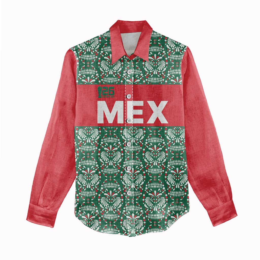 Mexico WC26 Custom Women Casual Shirt Minimalist Aztec Eagle El Tricolor