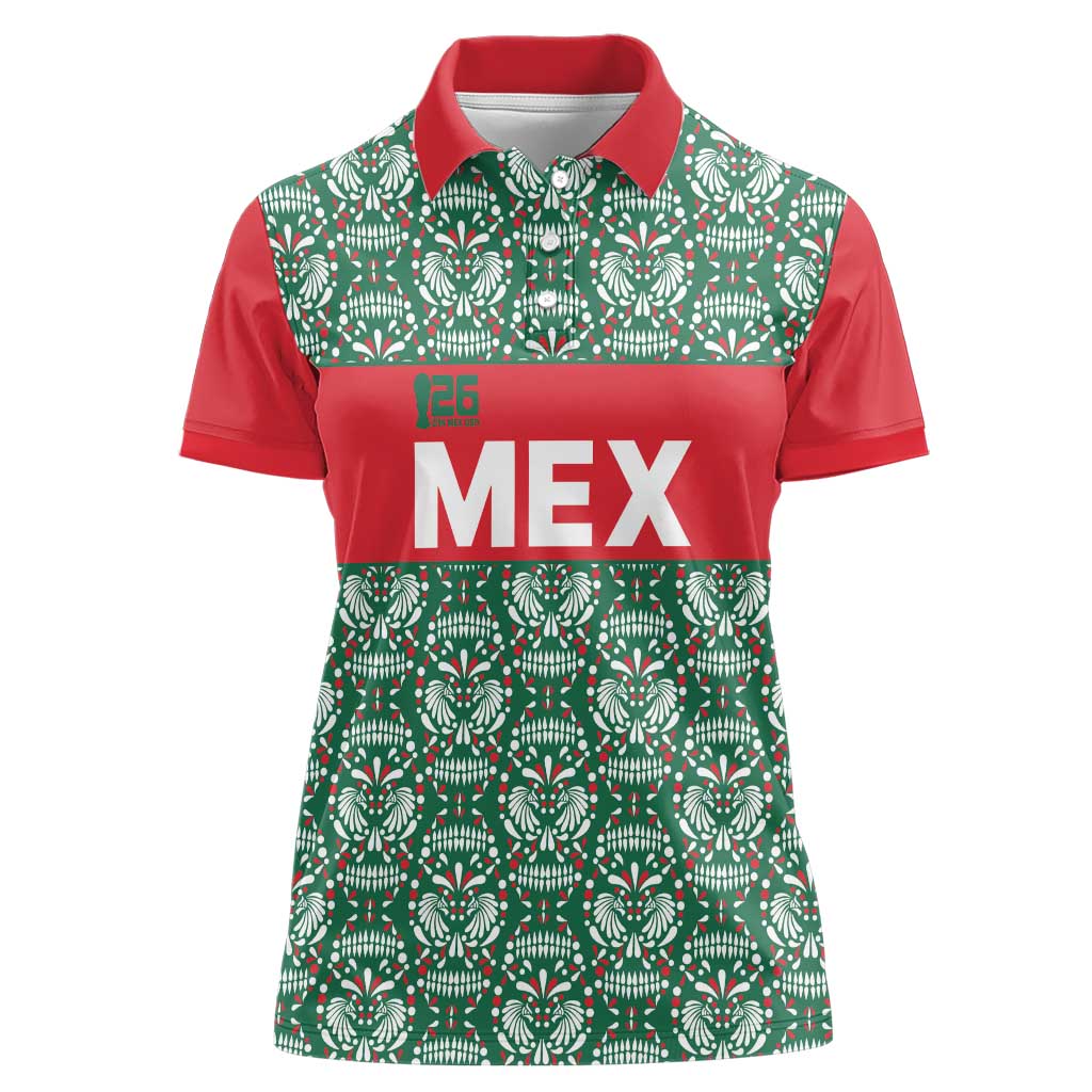 Mexico WC26 Custom Women Polo Shirt Minimalist Aztec Eagle El Tricolor