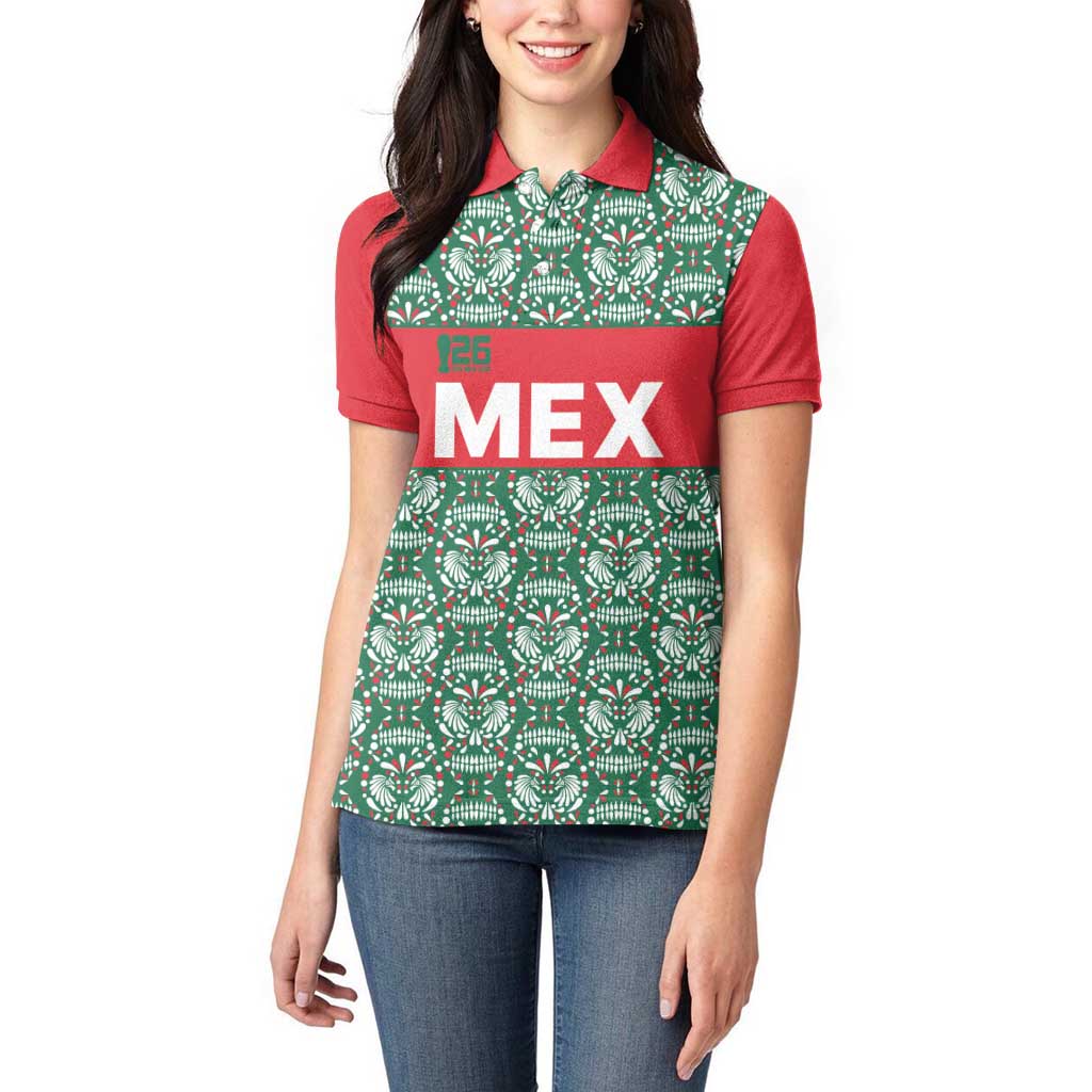 Mexico WC26 Custom Women Polo Shirt Minimalist Aztec Eagle El Tricolor