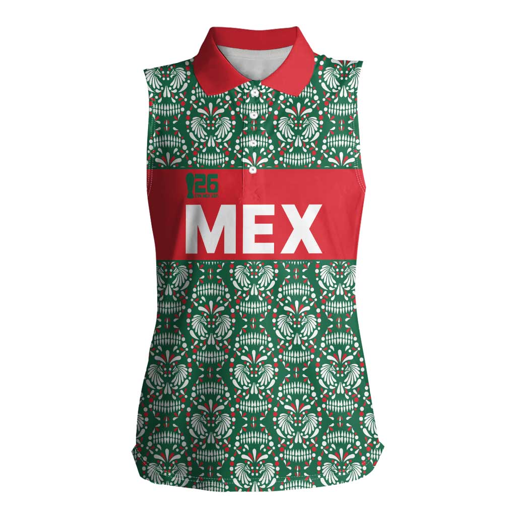 Mexico WC26 Custom Women Sleeveless Polo Shirt Minimalist Aztec Eagle El Tricolor