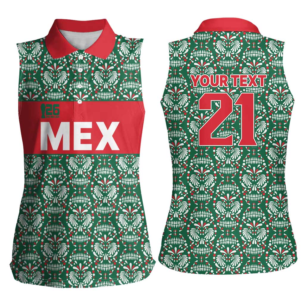 Mexico WC26 Custom Women Sleeveless Polo Shirt Minimalist Aztec Eagle El Tricolor