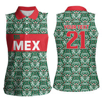 Mexico WC26 Custom Women Sleeveless Polo Shirt Minimalist Aztec Eagle El Tricolor