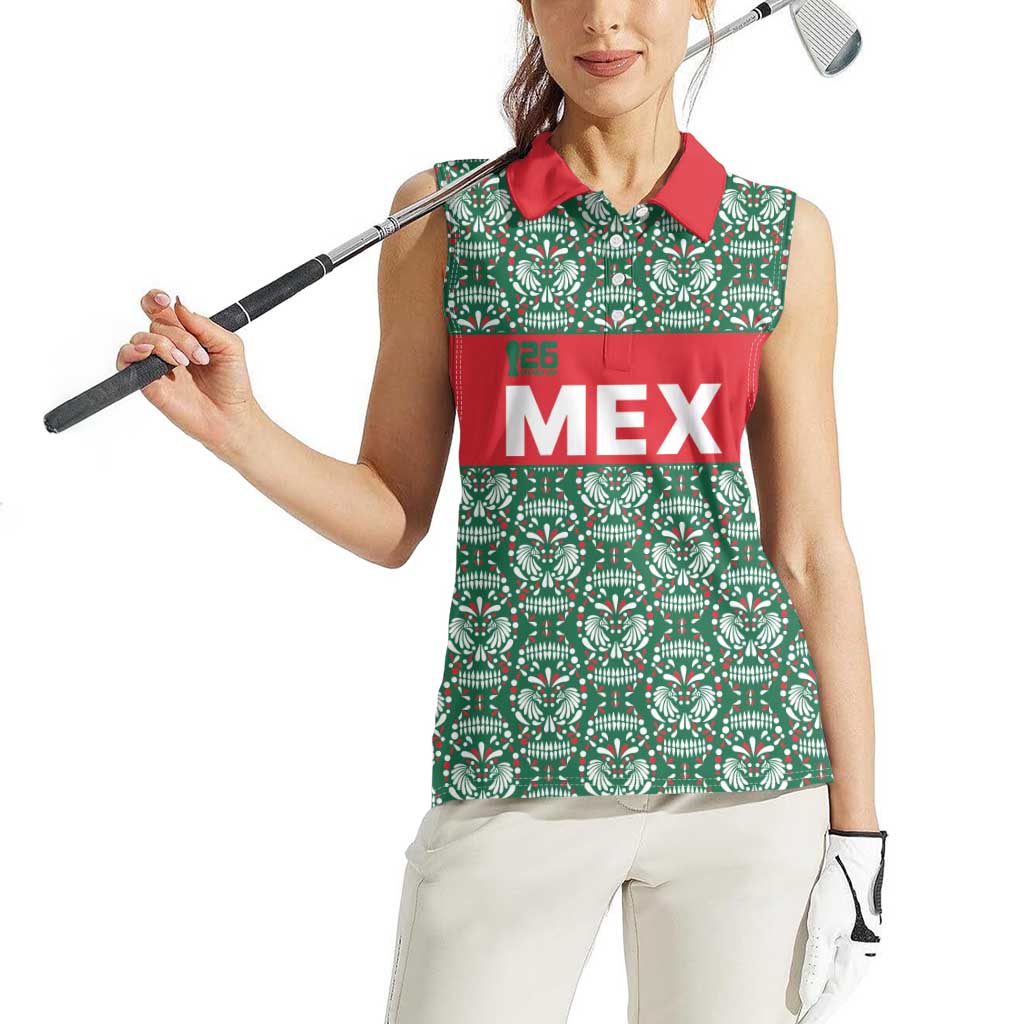 Mexico WC26 Custom Women Sleeveless Polo Shirt Minimalist Aztec Eagle El Tricolor