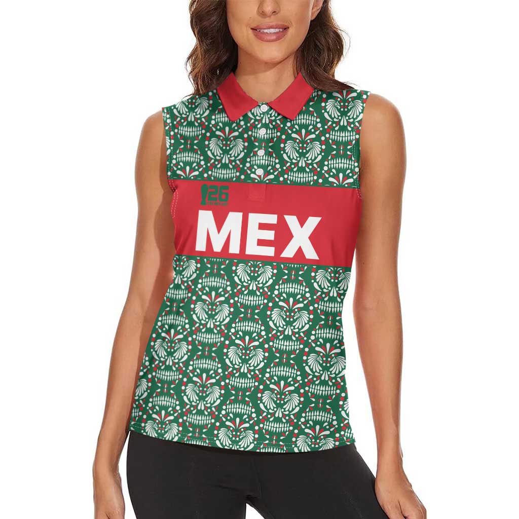Mexico WC26 Custom Women Sleeveless Polo Shirt Minimalist Aztec Eagle El Tricolor