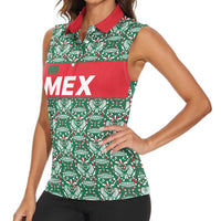 Mexico WC26 Custom Women Sleeveless Polo Shirt Minimalist Aztec Eagle El Tricolor