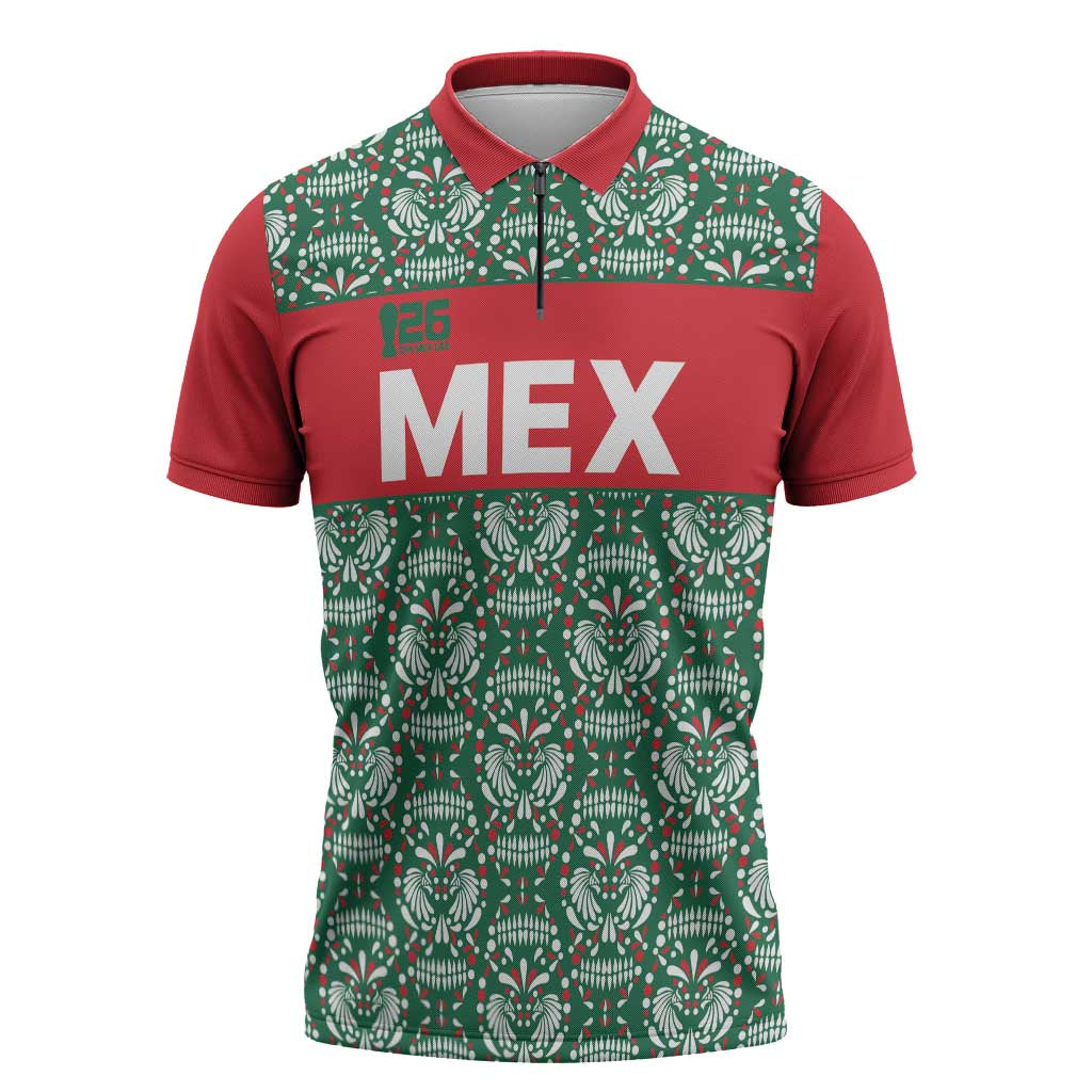Mexico WC26 Custom Zipper Polo Shirt Minimalist Aztec Eagle El Tricolor