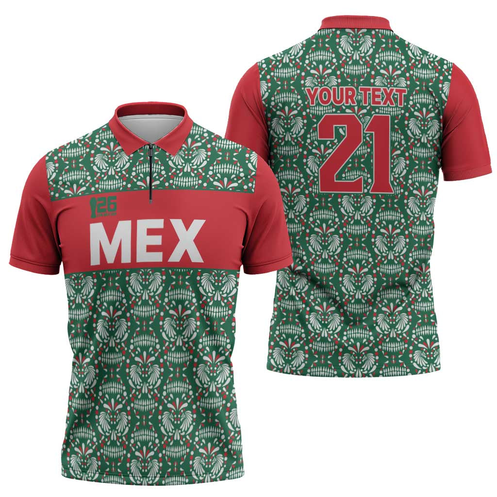Mexico WC26 Custom Zipper Polo Shirt Minimalist Aztec Eagle El Tricolor