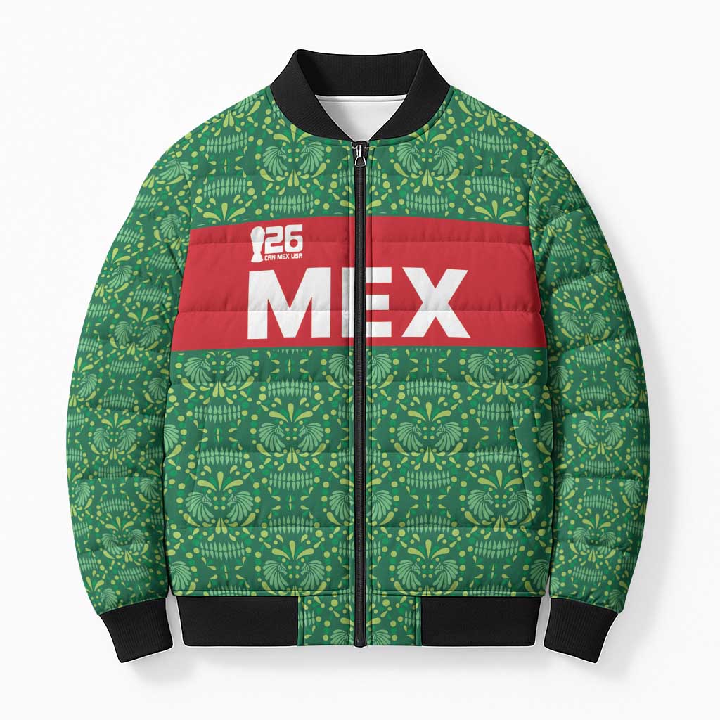 Mexico WC26 Custom Bomber Puffer Jacket Minimalist Aztec Eagle Green Color