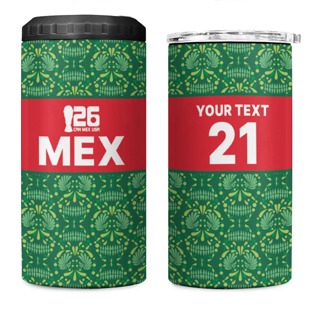 Mexico WC26 Custom 4 in 1 Can Cooler Tumbler Minimalist Aztec Eagle Green Color