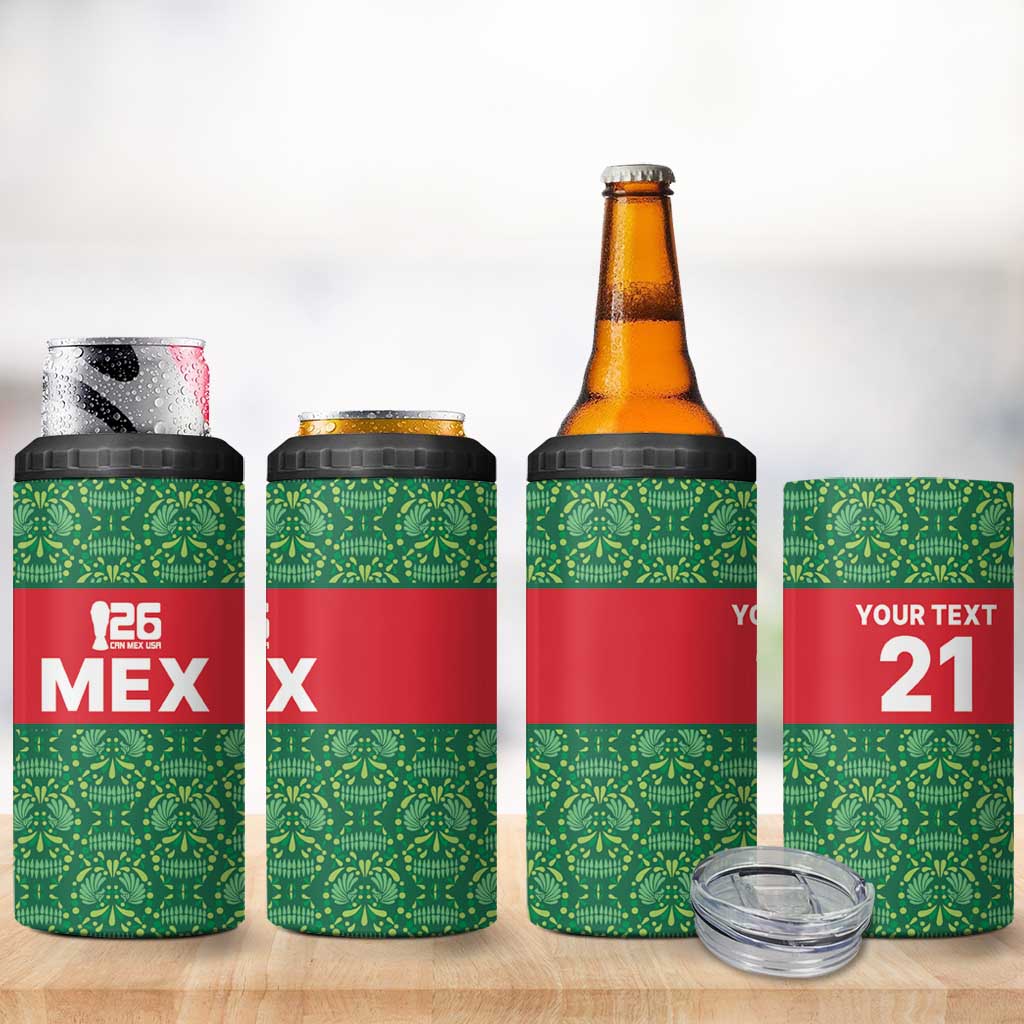 Mexico WC26 Custom 4 in 1 Can Cooler Tumbler Minimalist Aztec Eagle Green Color