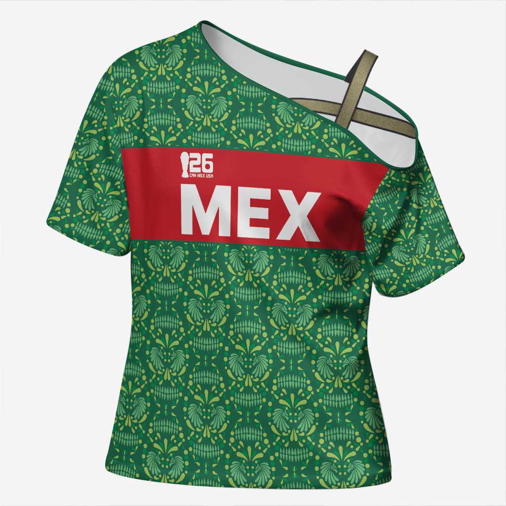 Mexico WC26 Custom Cross Shoulder Shirt Minimalist Aztec Eagle Green Color