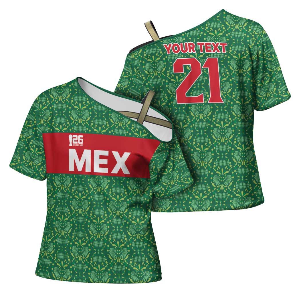 Mexico WC26 Custom Cross Shoulder Shirt Minimalist Aztec Eagle Green Color