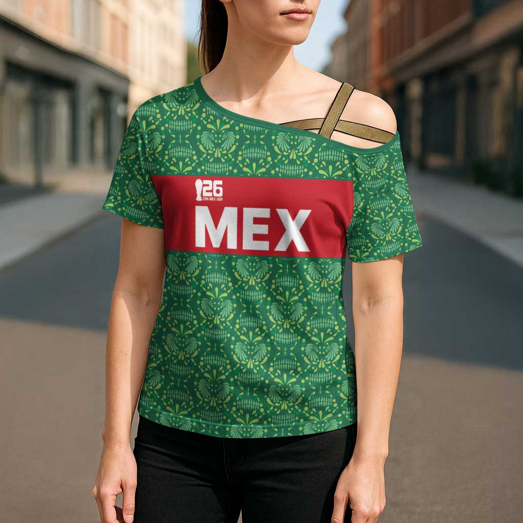 Mexico WC26 Custom Cross Shoulder Shirt Minimalist Aztec Eagle Green Color
