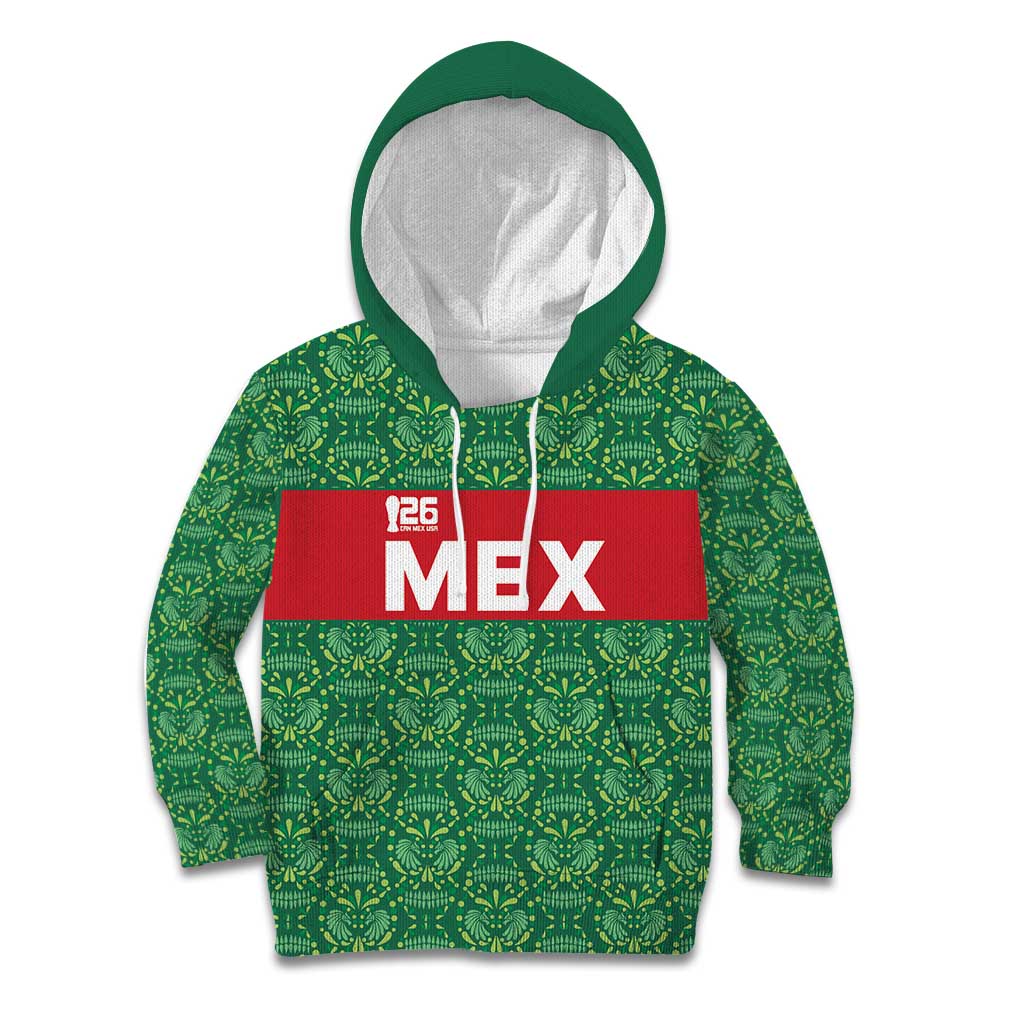 Mexico WC26 Custom Kid Hoodie Minimalist Aztec Eagle Green Color
