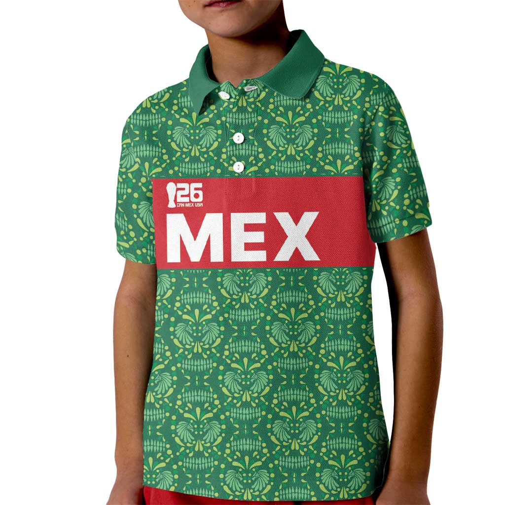 Mexico WC26 Custom Kid Polo Shirt Minimalist Aztec Eagle Green Color