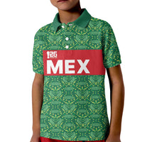 Mexico WC26 Custom Kid Polo Shirt Minimalist Aztec Eagle Green Color