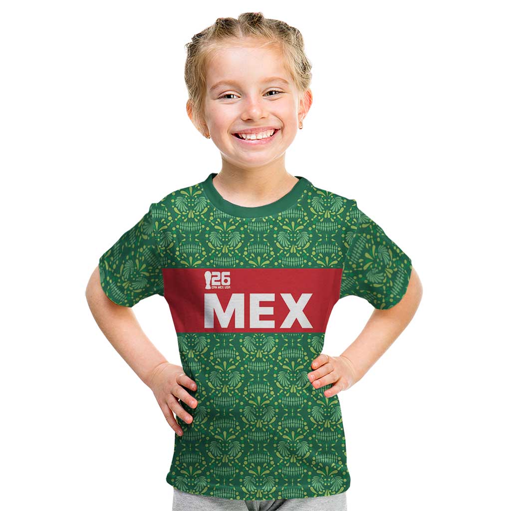 Mexico WC26 Custom Kid T Shirt Minimalist Aztec Eagle Green Color