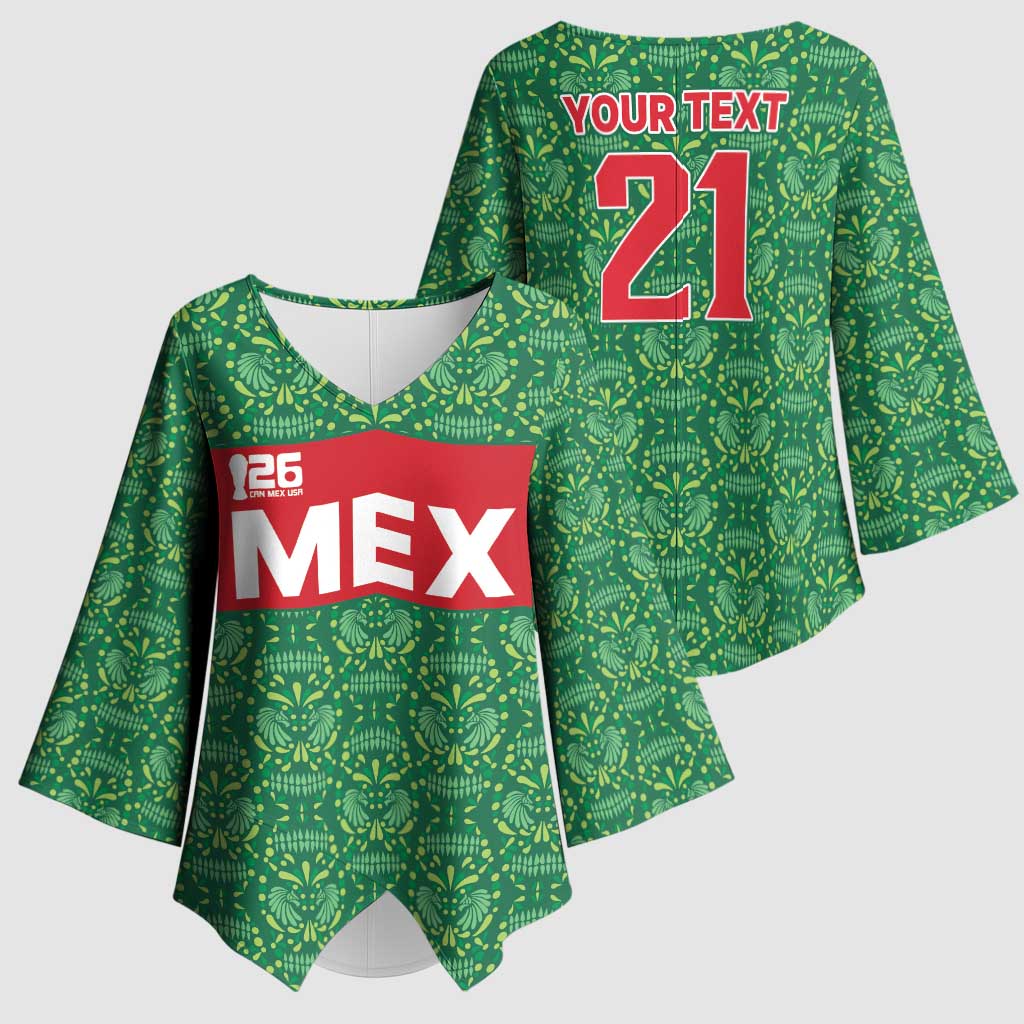 Mexico WC26 Custom Kimono Sleeve Blouse Minimalist Aztec Eagle Green Color