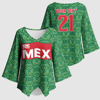 Mexico WC26 Custom Kimono Sleeve Blouse Minimalist Aztec Eagle Green Color