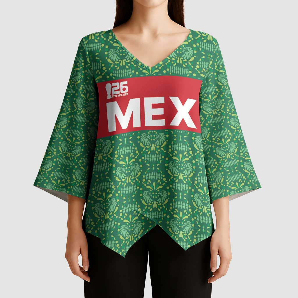Mexico WC26 Custom Kimono Sleeve Blouse Minimalist Aztec Eagle Green Color