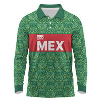 Mexico WC26 Custom Long Sleeve Polo Shirt Minimalist Aztec Eagle Green Color