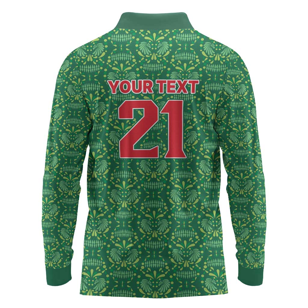 Mexico WC26 Custom Long Sleeve Polo Shirt Minimalist Aztec Eagle Green Color