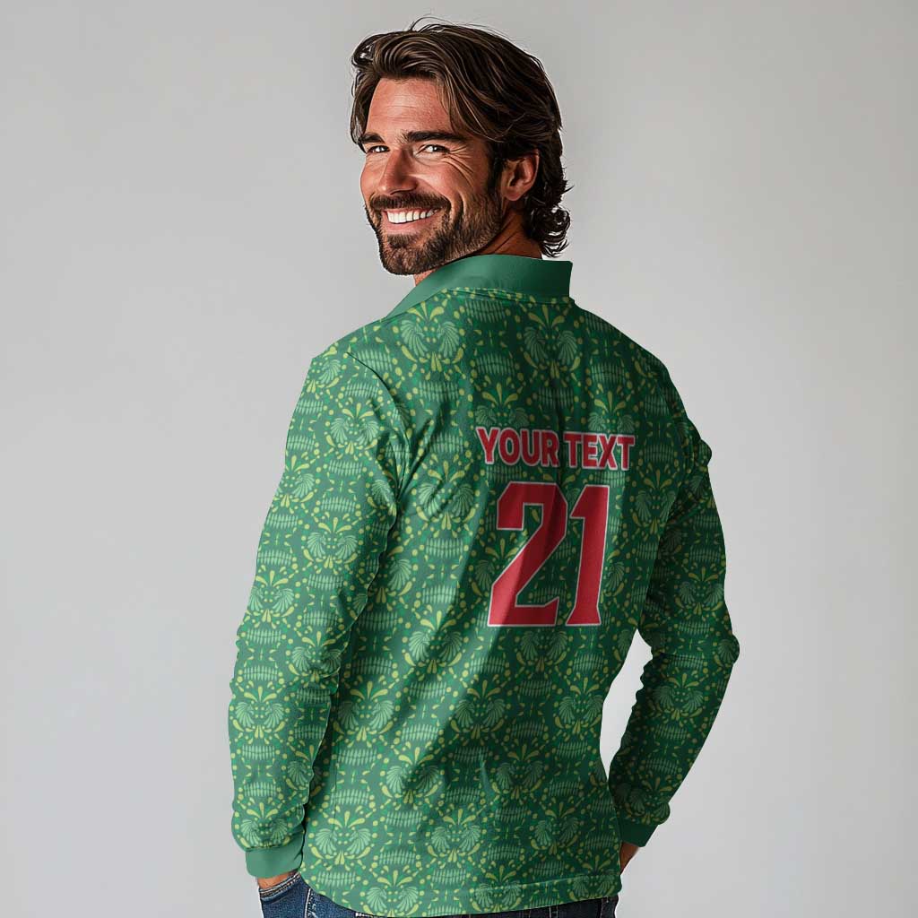 Mexico WC26 Custom Long Sleeve Polo Shirt Minimalist Aztec Eagle Green Color