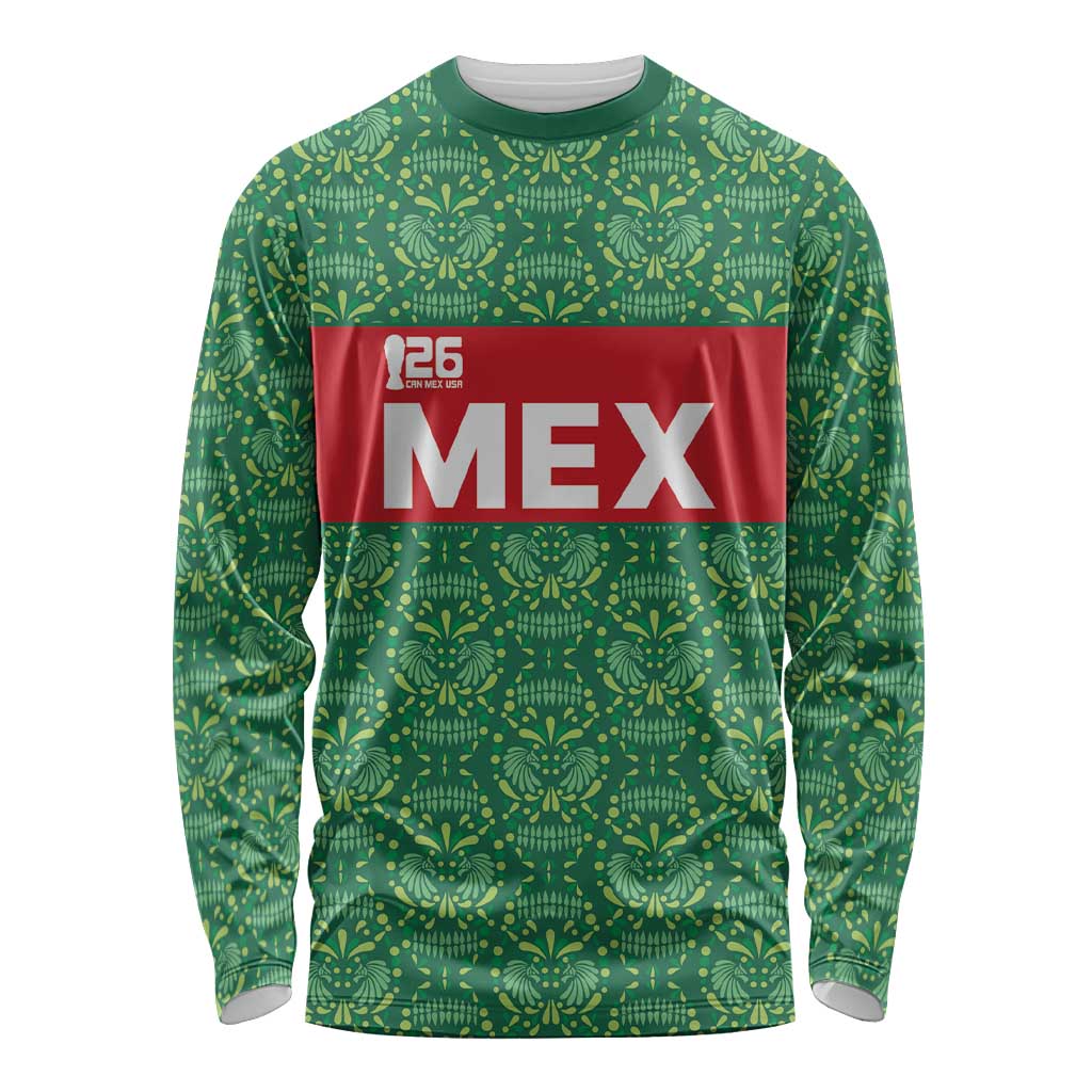 Mexico WC26 Custom Long Sleeve Shirt Minimalist Aztec Eagle Green Color
