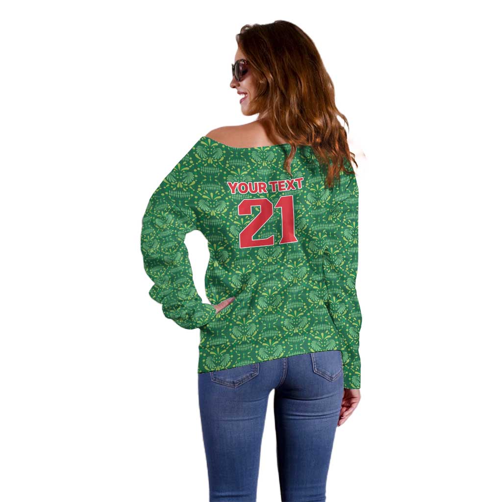 Mexico WC26 Custom Off Shoulder Sweater Minimalist Aztec Eagle Green Color