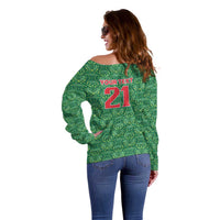Mexico WC26 Custom Off Shoulder Sweater Minimalist Aztec Eagle Green Color