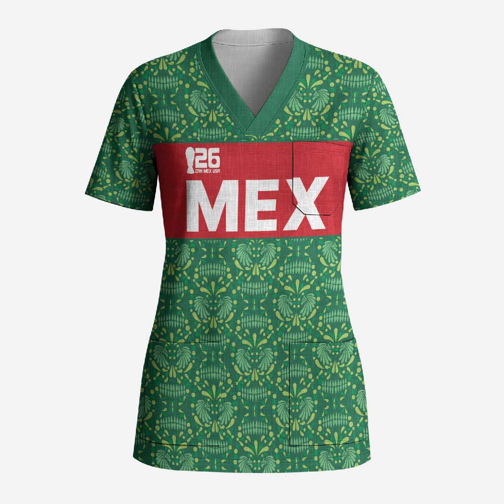Mexico WC26 Custom Scrub Top Minimalist Aztec Eagle Green Color