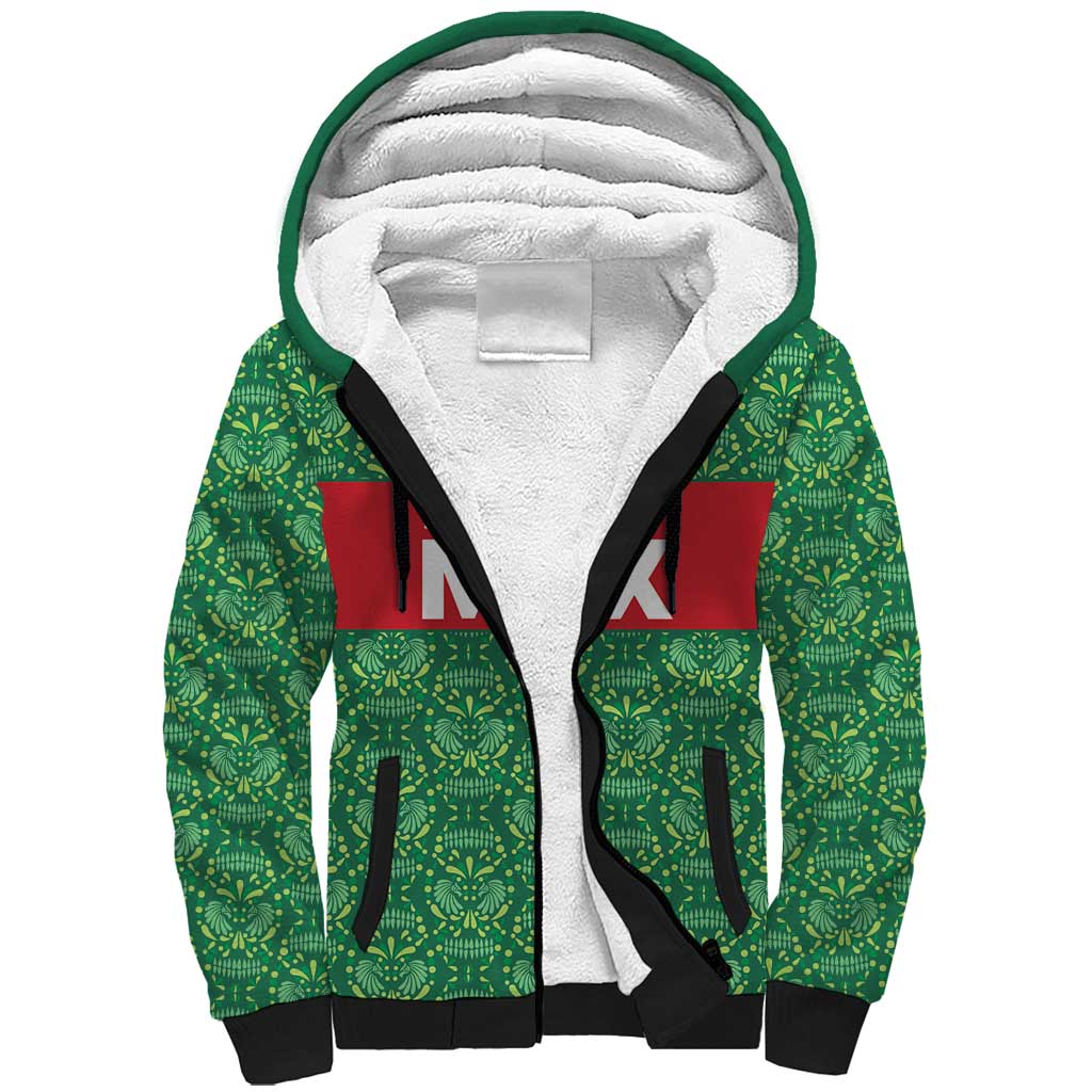 Mexico WC26 Custom Sherpa Hoodie Minimalist Aztec Eagle Green Color