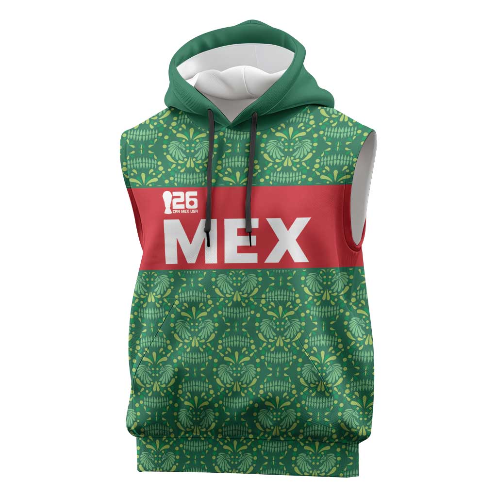 Mexico WC26 Custom Sleeveless Hoodie Minimalist Aztec Eagle Green Color