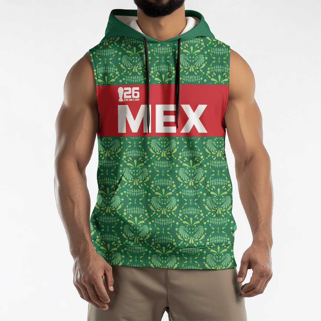 Mexico WC26 Custom Sleeveless Hoodie Minimalist Aztec Eagle Green Color