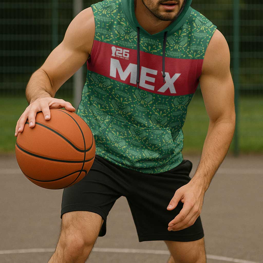 Mexico WC26 Custom Sleeveless Hoodie Minimalist Aztec Eagle Green Color