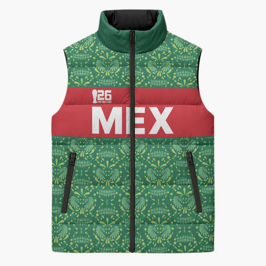 Mexico WC26 Custom Sleeveless Puffer Jacket Minimalist Aztec Eagle Green Color