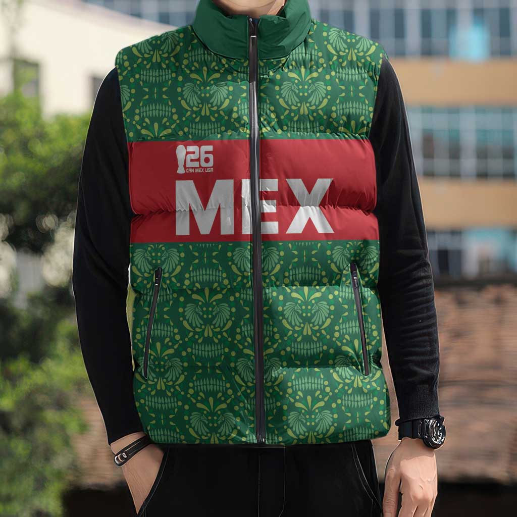 Mexico WC26 Custom Sleeveless Puffer Jacket Minimalist Aztec Eagle Green Color